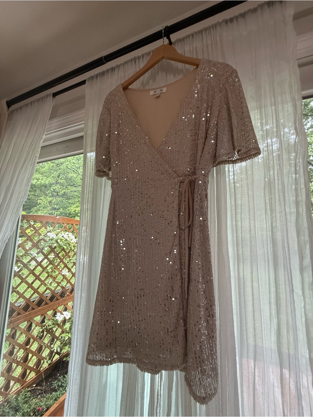 She + Sky Champagne Sequin Wrap Mini Dress